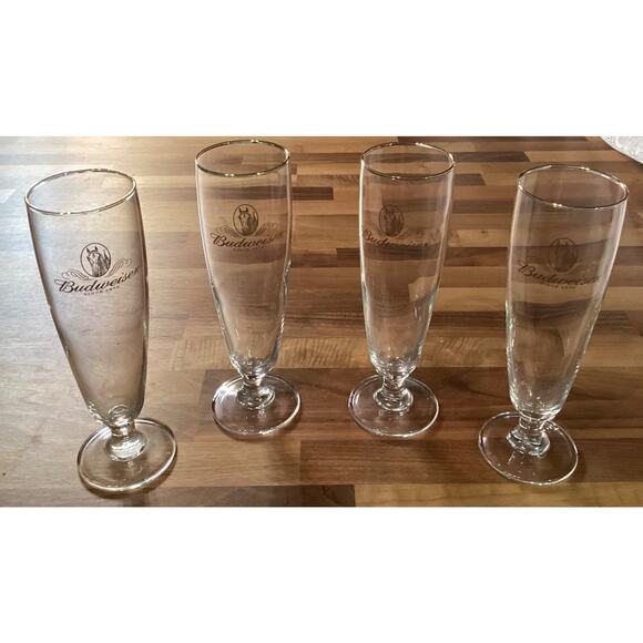 Budweiser Clydesdales Gold Rimmed 8" Pilsner Beer Glasses Set Of 4 - Picture 8 of 10